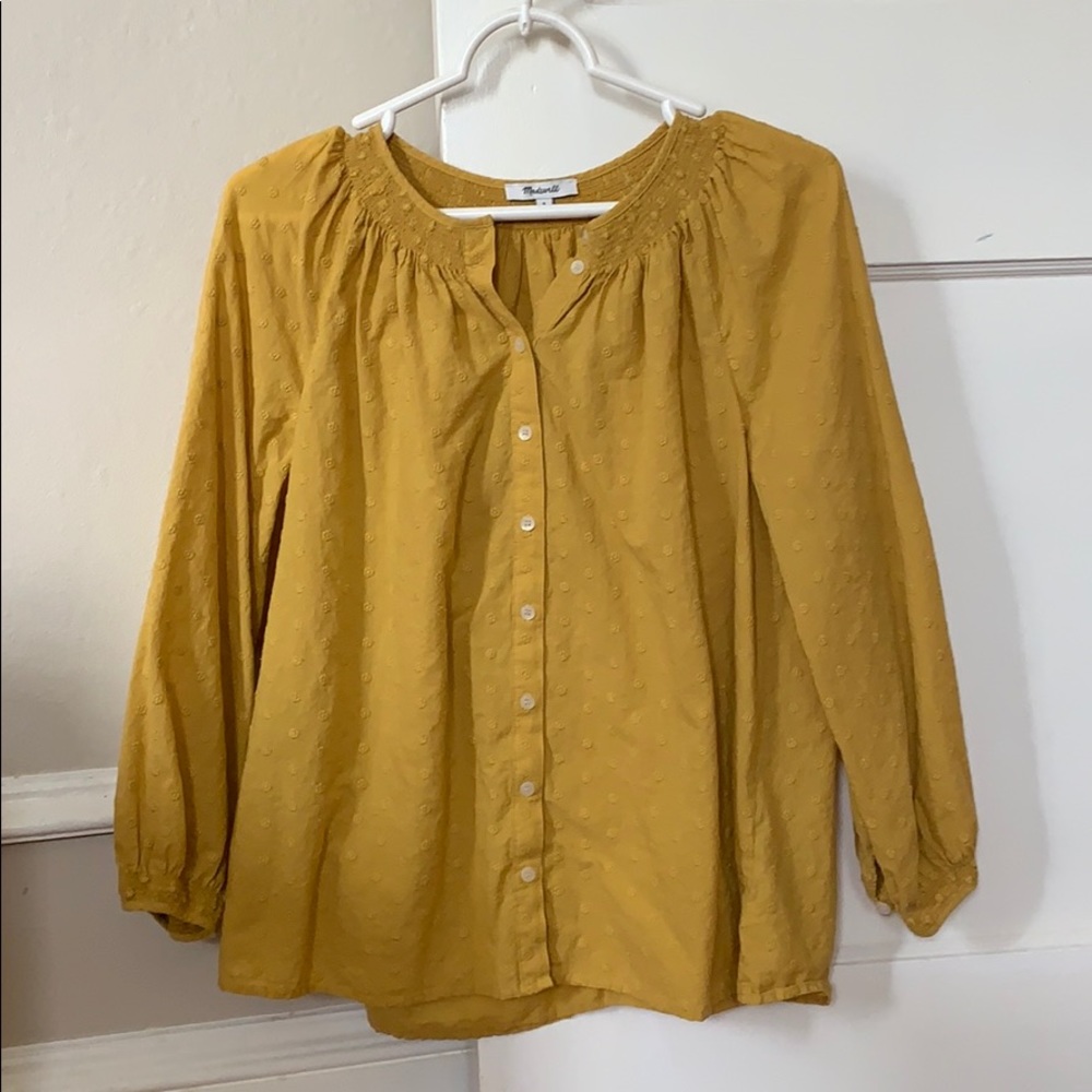 Floral Embroidered Smocked-Neck Raglan Top